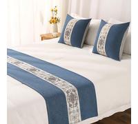 GJGHKLHL Chemin de lit d'hôtel, écharpe brodée, Couvre-lit décoratif Doux sans décoloration, jeté Double Face for Pied for, Queen, King Size(Blue,48 * 210cm for 150cm Bed)