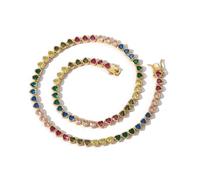 GJGHKLHL collier, Collier de tennis coloré 4 x mm for femme plaqué or 18 carats avec diamants laboratoire en forme cœur, chaîne CZ for, bijoux fête, bal(18 Inch)