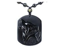 GJGHKLHL Obsidienne noire sculpture tête de loup obdidienne amulette pendentif Jade collier obsidienne bénédiction chanceux bijoux