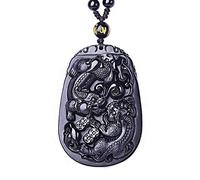 GJGHKLHL Pendentif chien en obsidienne noire avec collier de perles