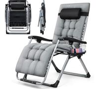 GJGSW Chaise Relax, Fauteuil à Position Zéro, Transatlantique Pliant avec Appui-Tête Réglable et Porte-Gobelet, Lounge Portable pour Jardin, Terrasse, Plage et Camping