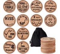 Gjhgf-12 Marqueurs De Balle De Golf Gravés En Bois Green Étiquettes De Golf En Bois Cadeau De Fantaisie Accessoires De Golf De Blague Pour Homme Fête Des Pères Noël