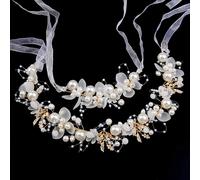 Gjhgf-Bandeaux Mode Pour Femmes, Ensemble De 2 Accessoires Pour Cheveux De Communion Pour Filles Bracelet Anneau De Cheveux En Perles Coiffe De Mariage Pour Filles Ruban Et Banderole (Blanc)