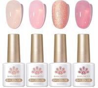 Gjhgf-Born Pretty Vernis Gel Semi-Permanent Nude Pailleté - Vernis À Ongles En Gel Transparent Gelée De Cristal Soak-Off Uv/Led Ongles Cadeau Pour Studio De Manucure Diy Home, 7ml 4pcs