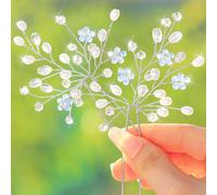 Gjhgf-Fairvir Lot De 2 Épingles À Cheveux En Forme De Fleur Argentée Avec Cristaux Et Perles - Pour Femme Et Fille