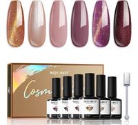 Gjhgf-Modelones Vernis Gel Uv Semi Permanent Automne Marron Rose Pailleté 6 Couleur Vernis À Ongles Kit Magnétique Cat Eye Uv Gel Led Manucure Varnish Kit Nail Art Salon Longue Durée D'halloween