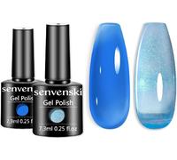 Gjhgf-Senvenski Bleu Gelée Vitrail Vernis Semi Permanent, Glace Nudité Verre Bleu Vernis À Ongles Gift Set Uv Led Art Varnish Kit Pour French Manucure (Cs2-016)