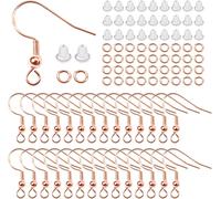 GJHGF-TOAOB 300pcs 18mm Or rose Crochet d'oreille en argent plaqué cuivre et Anneaux Ouverts de Jonction en Métal et Bouchons D'oreilles en Plastique pour Accessoires de Kit de Fabrication