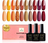 Gjhgf-Vernis Semi Permanent, 10 Couleurs Automne Hiver Citrouille Orangé Jaune Rouge Caramel Café Vernis À Ongles Gels Soak Off Uv L'automne Gel Diy Kit De Manucure Paillettes Beauté Cadeaus