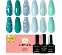 Gjhgf-Vernis Semi Permanent, 6 Couleurs Vert Émeraude Turquoise Cyan Bleu Vert Océan Crystal Pailleté Vernis À Ongles Soak Off Uv/Led Vernis Gel Nail Art Salon Diy À La Maison, Noël Cadeaux