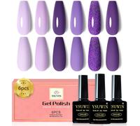 Gjhgf-Vernis Semi Permanent Lilac, 6 Couleurs Belle Fantaisie Lilas Pure Violet Foncé Pailleté Vernis À Ongles Soak Off Uv Pour Femme Diy Nail Art Manucure Kit Vernis Gel