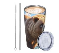 GJHKSSVB Bear Crossing The River Gobelet isotherme en acier inoxydable de 591 ml avec couvercle et paille - Tasse à café de voyage étanche - Cadeau idéal pour femme, homme, amoureux