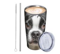GJHKSSVB Boston Terrier Gobelet isotherme en acier inoxydable de 591 ml avec couvercle et paille - Tasse à café de voyage étanche - Cadeau idéal pour homme et femme