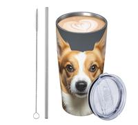 GJHKSSVB Corgi Gobelet isotherme en acier inoxydable de 591 ml avec couvercle et paille - Motif chien sur fond sombre - Cadeau idéal pour homme et femme