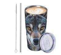 GJHKSSVB Cute Wolf Gobelet isotherme en acier inoxydable de 591 ml avec couvercle et paille - Cadeau idéal pour homme et femme