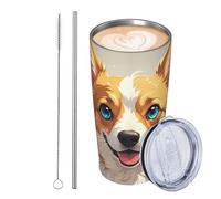 GJHKSSVB Gobelet isotherme en acier inoxydable de 591 ml avec couvercle et paille - Cadeau idéal pour homme et femme - Motif chien corgi mignon