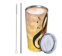 GJHKSSVB Gobelet isotherme en acier inoxydable de 591 ml avec couvercle et paille - Motif notes de musique et piano - Tasse à café de voyage étanche - Cadeau idéal pour homme et femme