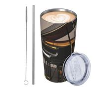 GJHKSSVB Gobelet isotherme en acier inoxydable de 591 ml avec couvercle et paille - Motif notes de musique et piano - Tasse à café de voyage étanche - Cadeau idéal pour homme et femme