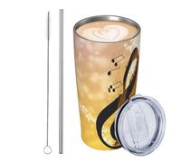 GJHKSSVB Gobelet isotherme en acier inoxydable de 591 ml avec couvercle et paille - Motif notes de musique et piano - Tasse à café de voyage étanche - Cadeau idéal pour homme et femme