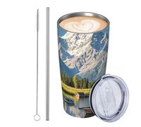 GJHKSSVB Grand Teton - Gobelet isotherme en acier inoxydable de 591 ml avec couvercle et paille - Tasse à café de voyage étanche avec couvercle et paille - Cadeau idéal pour homme et femme