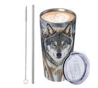 GJHKSSVB Lot of Wolves Gobelet isotherme en acier inoxydable de 591 ml avec couvercle et paille - Tasse à café de voyage étanche avec couvercle et paille - Cadeau idéal pour homme et femme