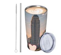 GJHKSSVB Love From New York Gobelet isotherme en acier inoxydable de 591 ml avec couvercle et paille - Tasse à café de voyage étanche - Cadeau idéal pour femme, homme, amoureux