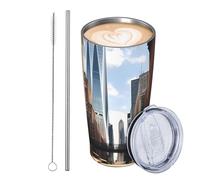 GJHKSSVB New York Gobelet isotherme en acier inoxydable de 591 ml avec couvercle et paille - Tasse à café de voyage étanche avec couvercle et paille - Cadeau idéal pour homme et femme