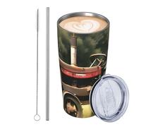 GJHKSSVB Old Tractor Photoes Farm Gobelet isotherme en acier inoxydable de 591 ml avec couvercle et paille - Tasse à café de voyage étanche pour homme et femme