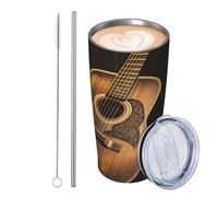 GJHKSSVB Old West Guitar Gobelet isotherme en acier inoxydable de 591 ml avec couvercle et paille - Tasse à café de voyage étanche avec couvercle et paille - Cadeau idéal pour homme et femme