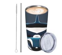 GJHKSSVB Orca Killer Whale Gobelet isotherme en acier inoxydable de 591 ml avec couvercle et paille - Tasse à café de voyage étanche - Cadeau idéal pour femme, homme, amoureux