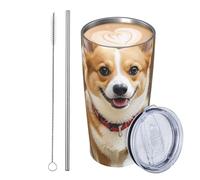 GJHKSSVB Running Corgi Gobelet isotherme en acier inoxydable de 591 ml avec couvercle et paille - Tasse à café de voyage étanche avec couvercle et paille - Cadeau idéal pour homme et femme