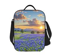 GJHKSSVB Sac à déjeuner isotherme pour homme et femme, grande boîte à déjeuner réutilisable, étanche, sac fourre-tout avec bandoulière réglable, motif paysage du Texas Bluebonnets, pour le travail
