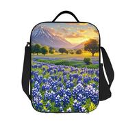 GJHKSSVB Sac à déjeuner isotherme pour homme et femme, grande boîte à déjeuner réutilisable, étanche, sac fourre-tout avec bandoulière réglable, motif paysage du Texas Bluebonnets, pour le travail