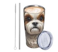 GJHKSSVB Shih Tzu Gobelet isotherme en acier inoxydable de 591 ml avec couvercle et paille - Tasse à café de voyage étanche avec couvercle et paille - Cadeau idéal pour homme et femme