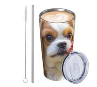 GJHKSSVB Shih Tzu Gobelet isotherme en acier inoxydable de 591 ml avec couvercle et paille - Tasse à café de voyage étanche avec couvercle et paille - Cadeau idéal pour homme et femme
