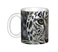 GJHKSSVB Tasse à café de 325 ml avec poignée, tasse à thé fantaisie en céramique avec visage de léopard noir et blanc, pour homme et femme, travail de bureau