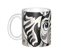 GJHKSSVB Tasse à café de 325 ml avec poignée, tasse à thé fantaisie en céramique motif éléphant noir et blanc pour homme femme travail de bureau