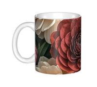 GJHKSSVB Tasse à café de 325 ml avec poignée, tasse à thé fantaisie en céramique rouge et fleurs pâles pour homme et femme, travail de bureau