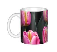 GJHKSSVB Tasse à café de 325 ml avec poignée, tasse à thé fantaisie rose et tulipes en céramique pour homme femme travail de bureau