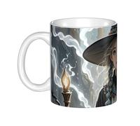 GJHKSSVB Tasse à café de 325 ml avec poignée, tasse à thé fantaisie, sorcière, sorcellerie, dessin bohémien, tasse à café en céramique pour homme et femme, travail de bureau