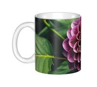 GJHKSSVB Tasse à café de 325 ml avec poignée, tasse à thé fantaisie, tasse à café en céramique avec feuilles violettes et fleurs rouges pour homme et femme, travail de bureau