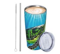 GJHKSSVB Turtle Swimming In The Sea Gobelet isotherme en acier inoxydable de 591 ml avec couvercle et paille - Tasse à café de voyage étanche - Cadeau idéal pour femme, homme, amoureux
