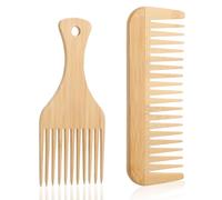 Gjinxi Lot de 2 peignes à dents larges en bambou naturel, petites brosses à cheveux, grands peignes démêlants pour cheveux, brosse à boucles, peignes en bois antistatiques à grandes dents pour tous