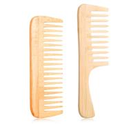 Gjinxi Lot de 2 peignes à dents larges en bambou naturel, petites brosses à cheveux, grands peignes démêlants pour cheveux, boucles en bois antistatiques pour tous les types de cheveux, faciles à