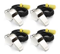 Gjinxi Lot de 4 Sifflets pour EntraîNeurs avec Cordon pour Arbitres Nageurs Enseignants en Acier Inoxydable Sifflet d'urgence pour Chien pour EntraîNement Gymnase Urgence
