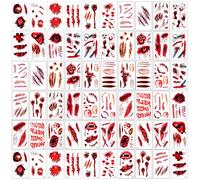 Gjinxi Lot de 60 feuilles de tatouages 3D pour Halloween, zombie, tatouages temporaires, faux tatouages de couture, coupe, blessure du visage effrayante, autocollants pour Halloween, fête, cosplay