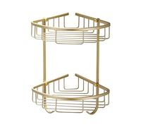 GJLJYJY Étagères flottantes d'angle pour douche, étagères de salle de bain en or brossé, support de rangement mural pour serviettes de shampoing, panier de vidange à double niveau, accessoires de sa