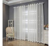 GJMSSMY Rideaux voilages 96 po, 2 Panneaux, Blanc uni, à Motifs Floraux brodés de Perles, œillets, Polyester léger, pour Chambre ou Salon, 132 x 244 cm