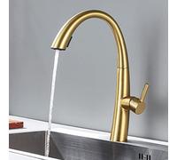 GJMSSMY Robinet mitigeur de Cuisine en Acier Inoxydable doré brossé avec douchette extractible et Bec pivotant, pour Cuisines Modernes.