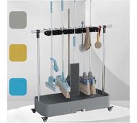 GJMSSMY Support de Balai sur Pied Mobile - Support de Rangement en Acier Inoxydable pour Accessoires de Nettoyage et Outils de Jardin - Support pour balais et parasols - Porte-parapluies c